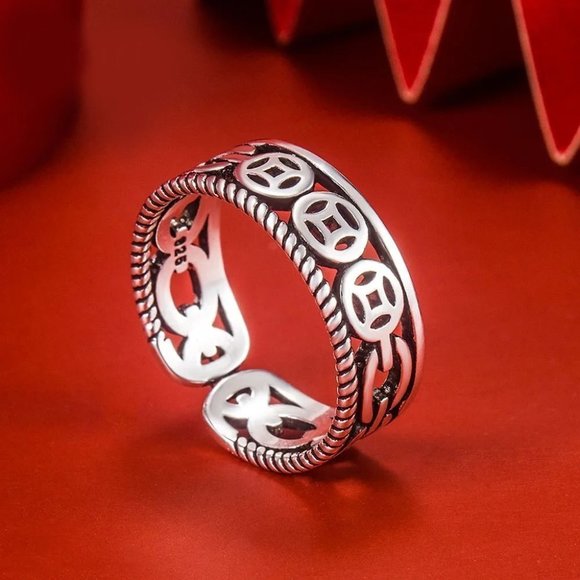 925 Sterling Silver Retro Adjustable Ring Gift - Picture 3 of 4